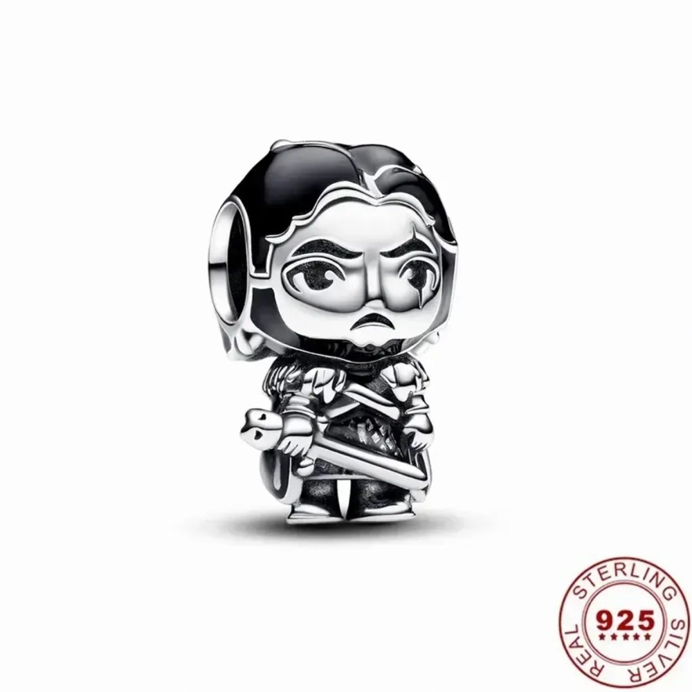 NWOT Game of Thrones Jon Snow Charm w/ black and transparent grey enamel silver